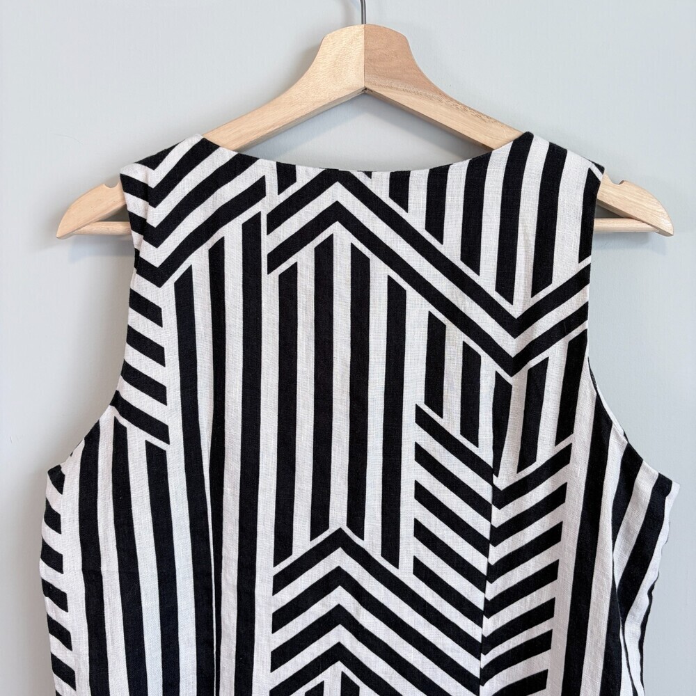 Charlie B Shift Dress Linen Striped Sleeveless Knee Length Tan Black Women’s M - Picture 9 of 11